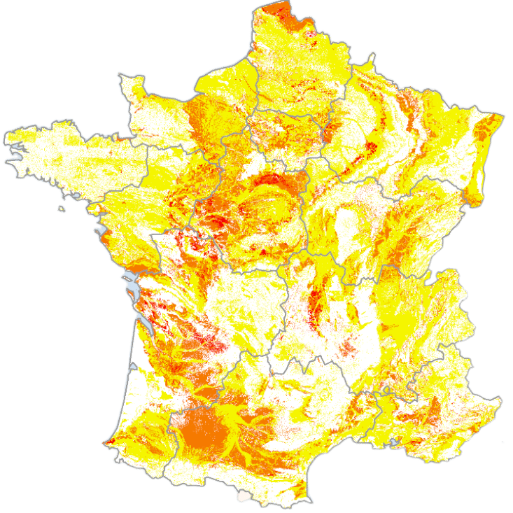 carte des terrains en France sur l'aléa retrait gonflement des argiles